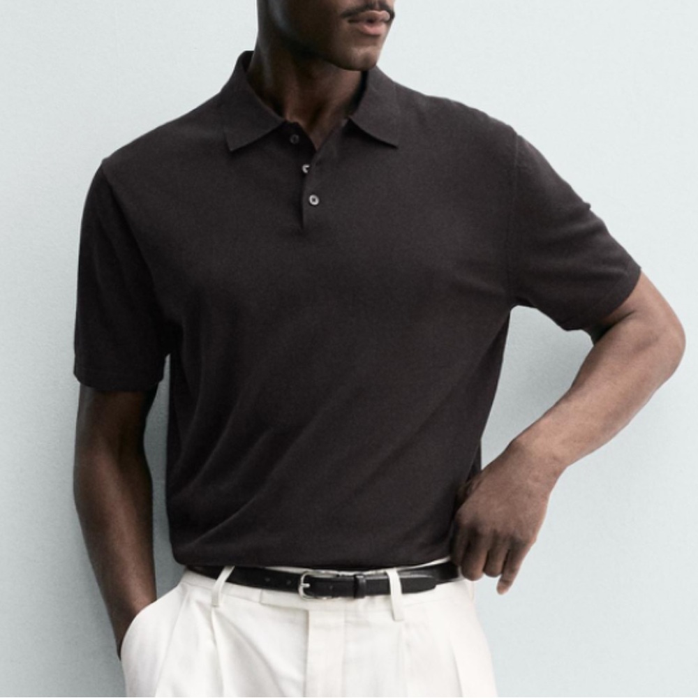 Zara Men's Silk Blend Dark Brown Polo
